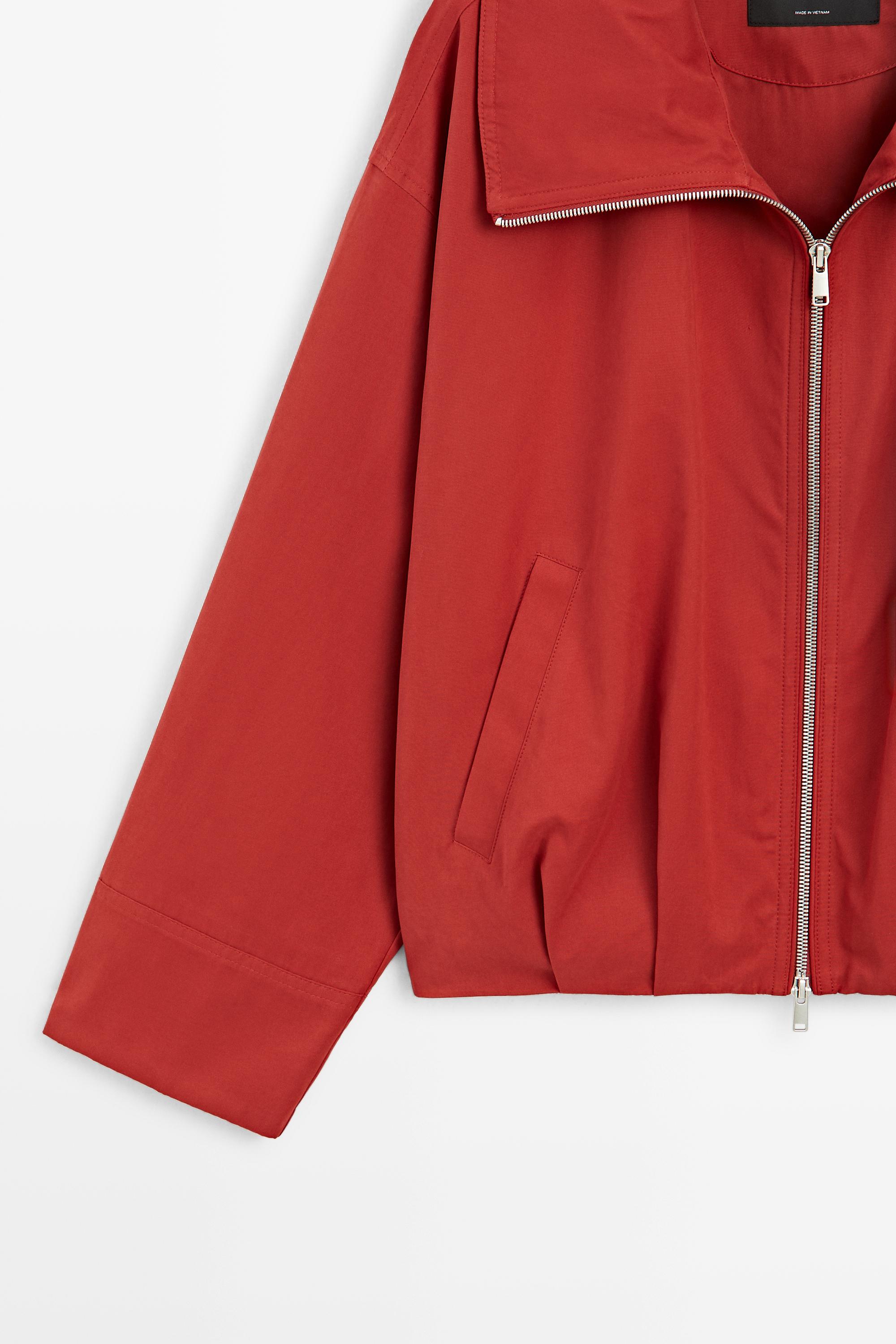 Cotton blend gathered bomber jacket