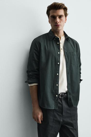 REGULAR FIT OXFORD SHIRT - Bottle green by Zara - Image 5