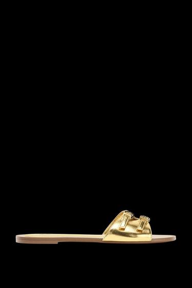 Zara METALLIC EFFECT FLAT SANDALS - Gold - Image 0