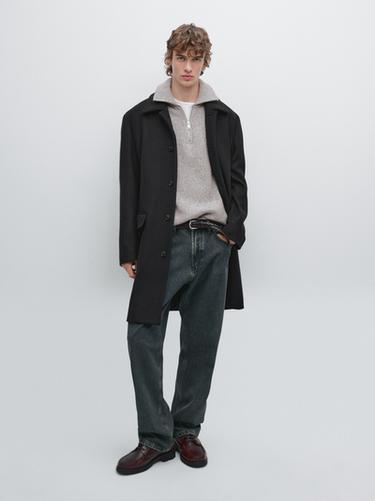 Zara Long wool blend coat - Navy blue