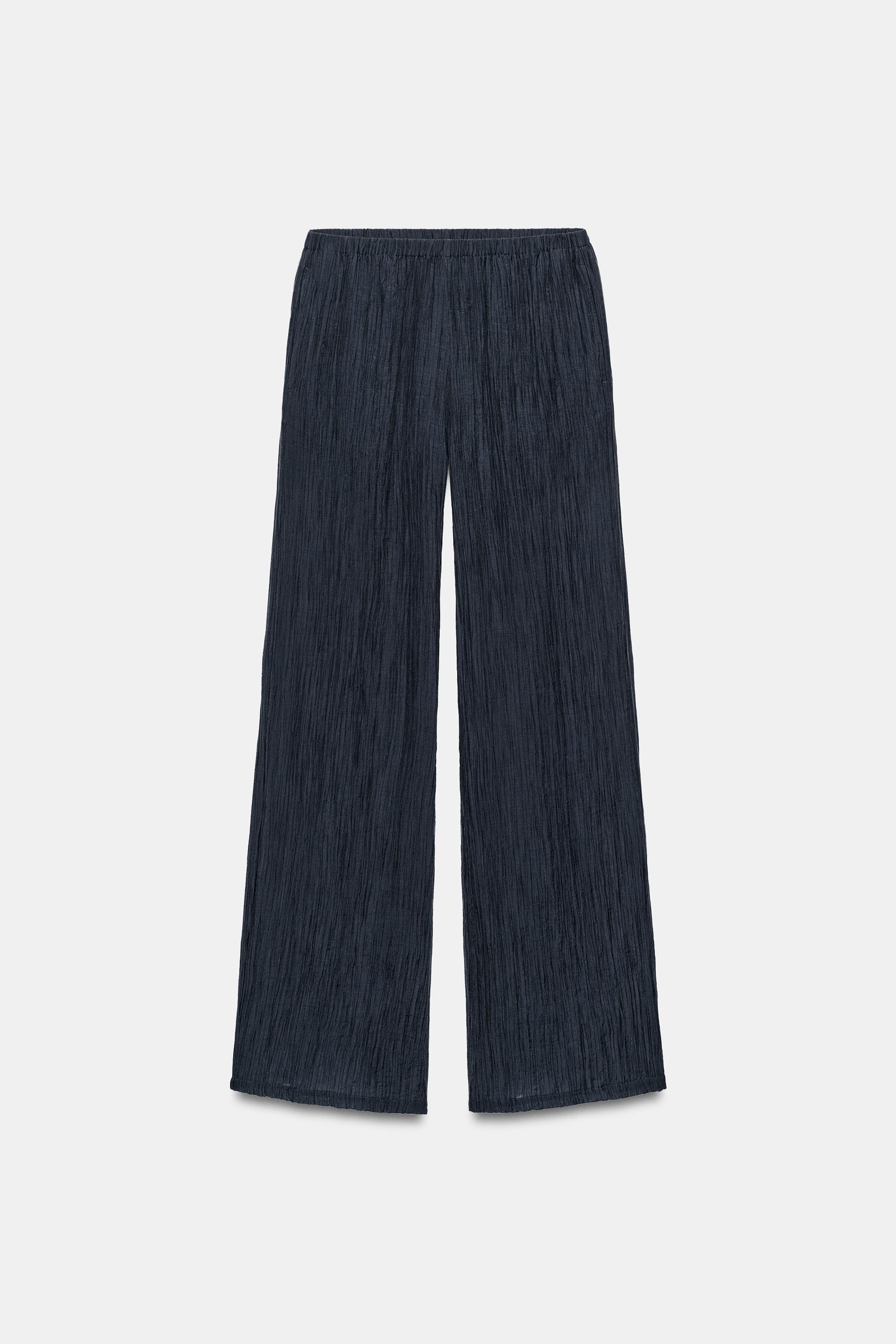 Zara YARI TRANSPARAN KIRIŞIK GÖRÜNÜMLÜ PANTOLON görsel 4