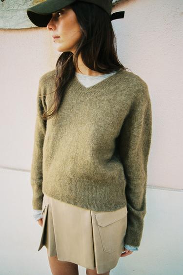 Zara BRUSHED EFFECT KNIT SWEATER - Khaki