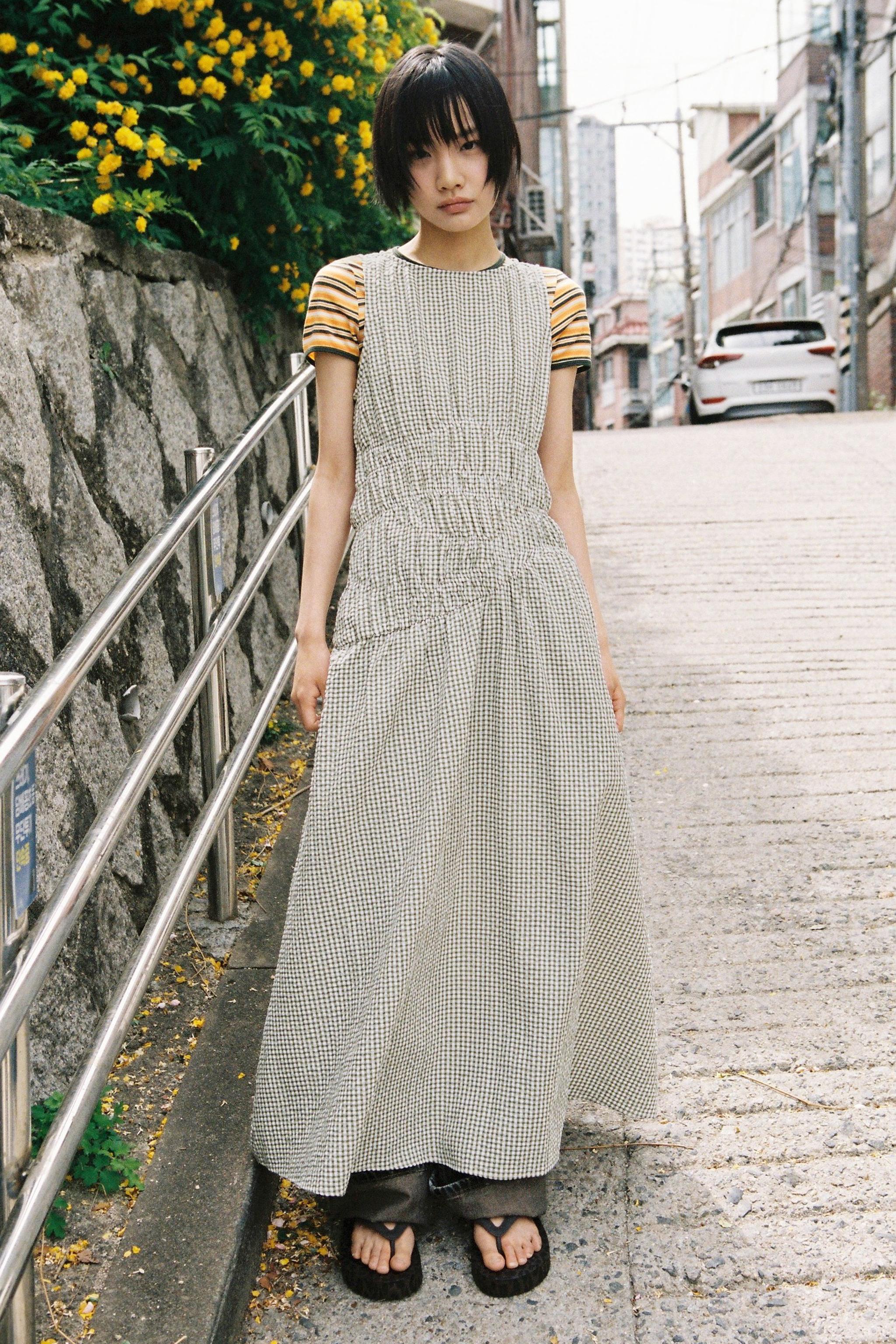 ZARAリネン100%ストラップワンピース Mサイズ グレー ドレス＆ワンピース - レディース | ZARA 日本