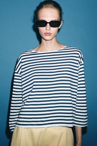 Zara STRIPED RUSTIC SHIRT - Blue / White