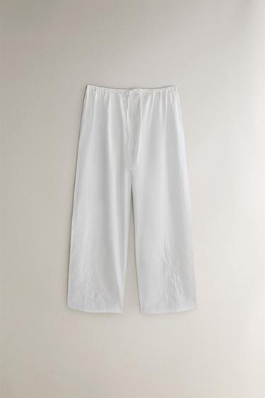 CALÇA COMPRIDA COM BORDADOS - Branco da Zara