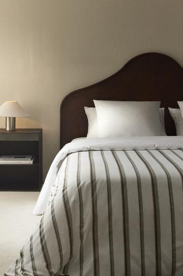 STRIPED PERCALE DUVET COVER (300 THREAD COUNT) - Oyster-white by Zara