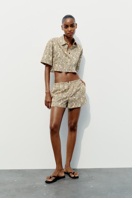 ANIMAL PRINT CROP SHIRT AND SHORTS MATCHING SET ZARA United States