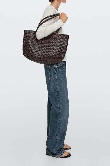Zara Braided nappa leather tote bag - Brown