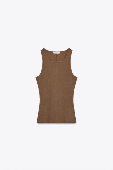 RIBBED STRAPPY TOP - Chocolate brown by Zara - Image 2