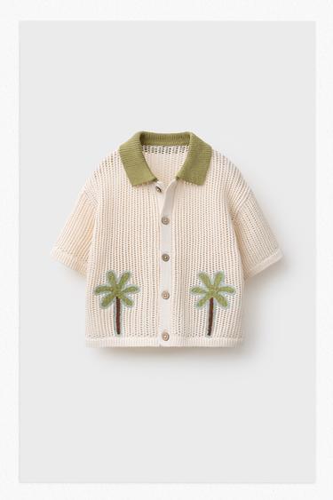 CAMISA PUNTO BORDADO PALMERA - crudo/kaki de Zara