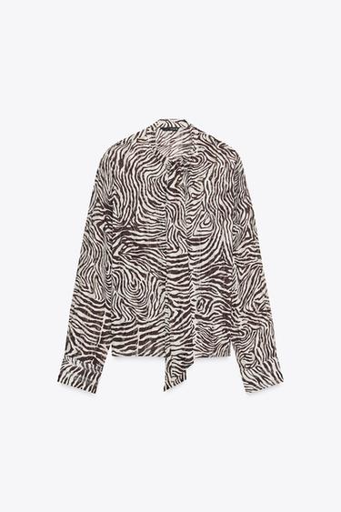 Zara ANIMAL PRINT BOW BLOUSE - Zebra