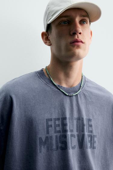 WASHED T-SHIRT WITH STUD PRINT - Blue by Zara - Image 4