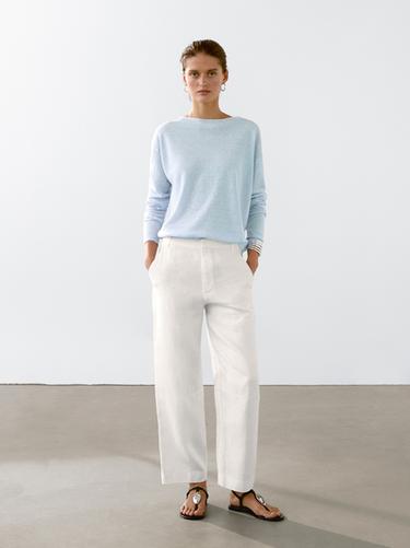 Zara 100% linen boat neck sweater - Sky blue