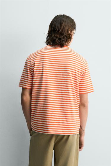 REGULAR FIT STRIPED JACQUARD T-SHIRT - white-orange by Zara - Image 2