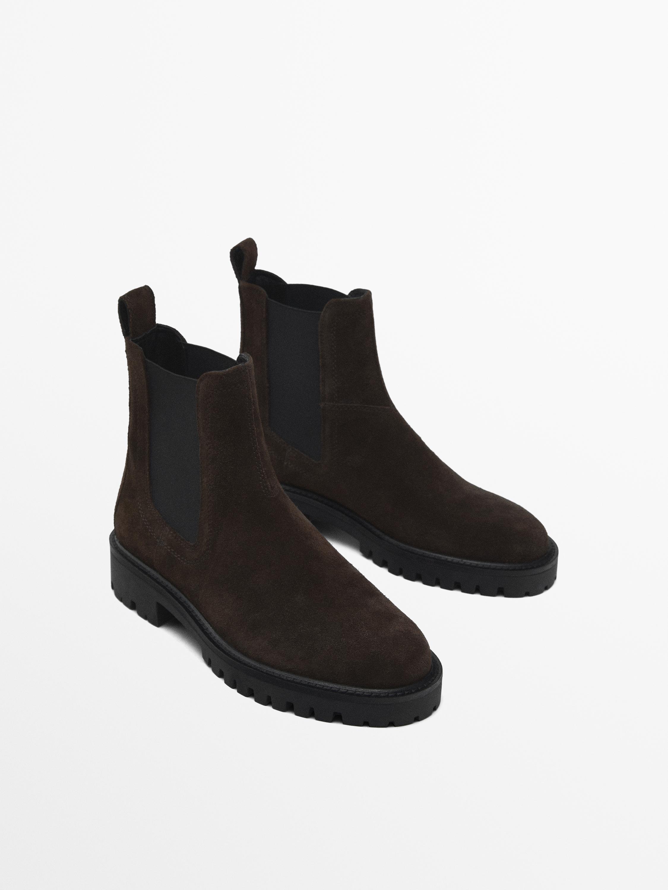 Split suede ankle boots with side gores Brown ZARA Canada