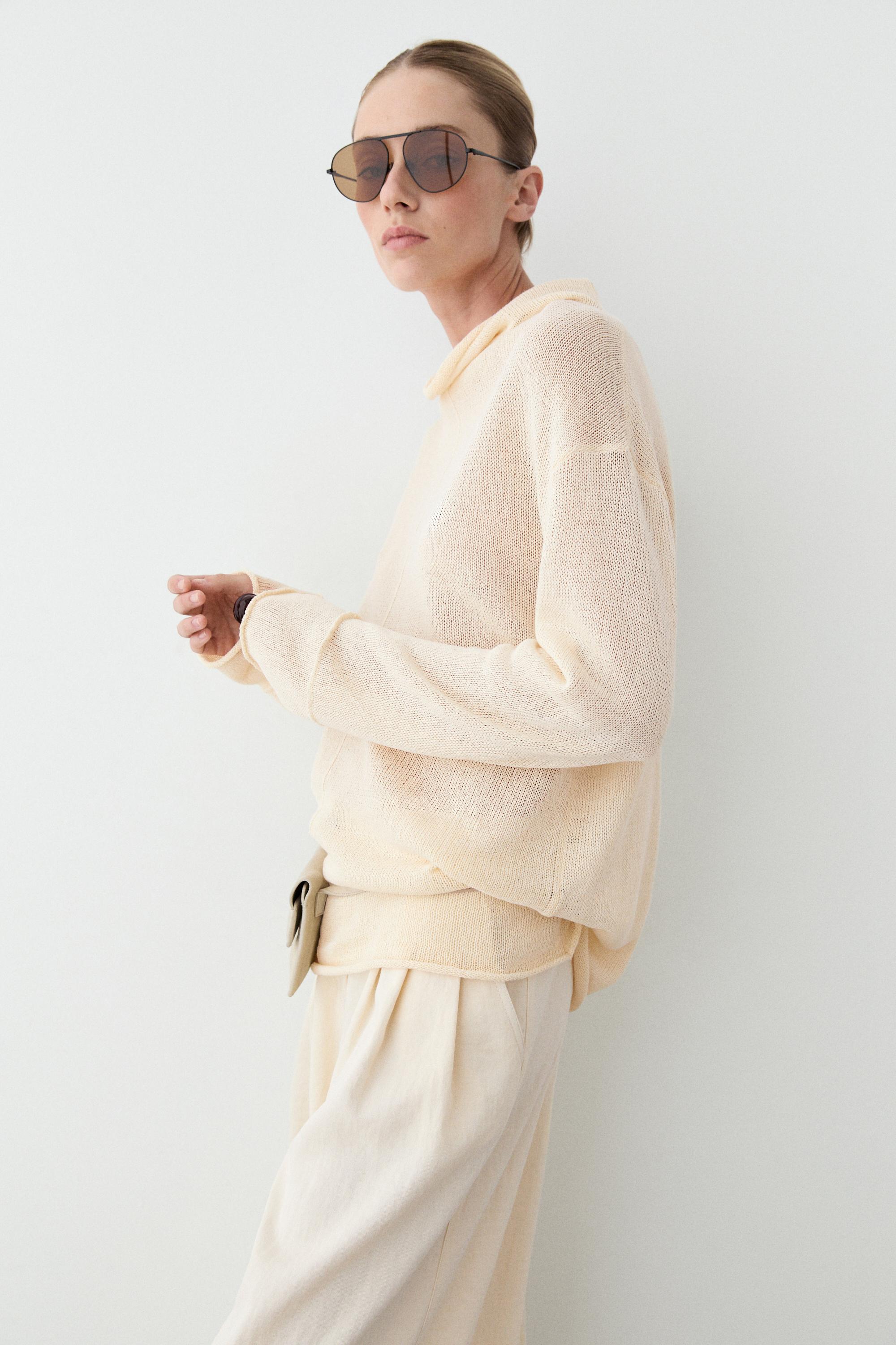 Cotton cutwork knit sweater — Ecru