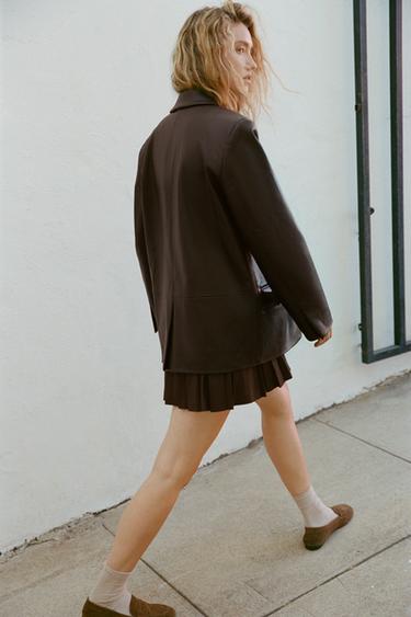 FAUX LEATHER STRAIGHT BLAZER - Chocolate by Zara - Image 2