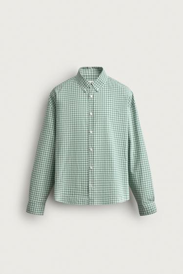 Zara RELAXED FIT PLAID SHIRT - Green