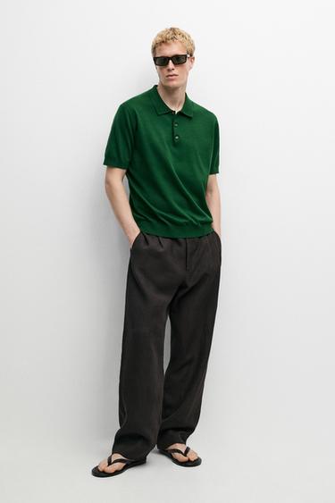 Zara 100% cotton knit polo sweater - Intense green - Image 0