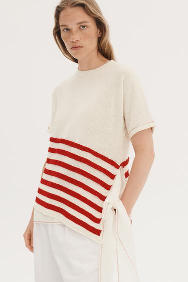TOP PUNTO RAYAS ASIMÉTRICO - THE ITEM ZARA WOMAN - Blanco / Rojo de Zara