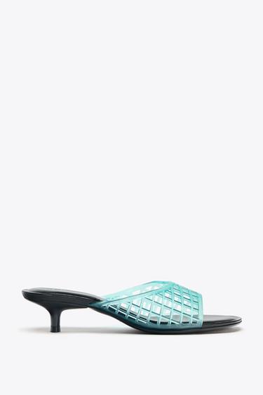 RUBBERISED-EFFECT KITTEN-HEEL MULES - Sky Blue by Zara