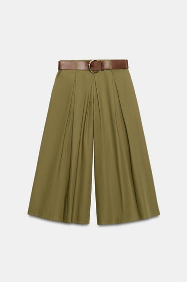 PANTALÓN CULOTTE CINTURÓN - Verde medio de Zara - Imagen 0