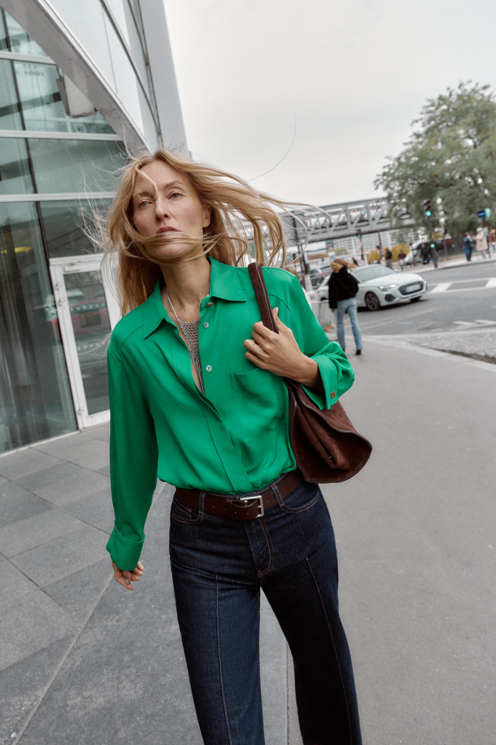 SATIN EFFECT POCKET SHIRT - Green | ZARA United States