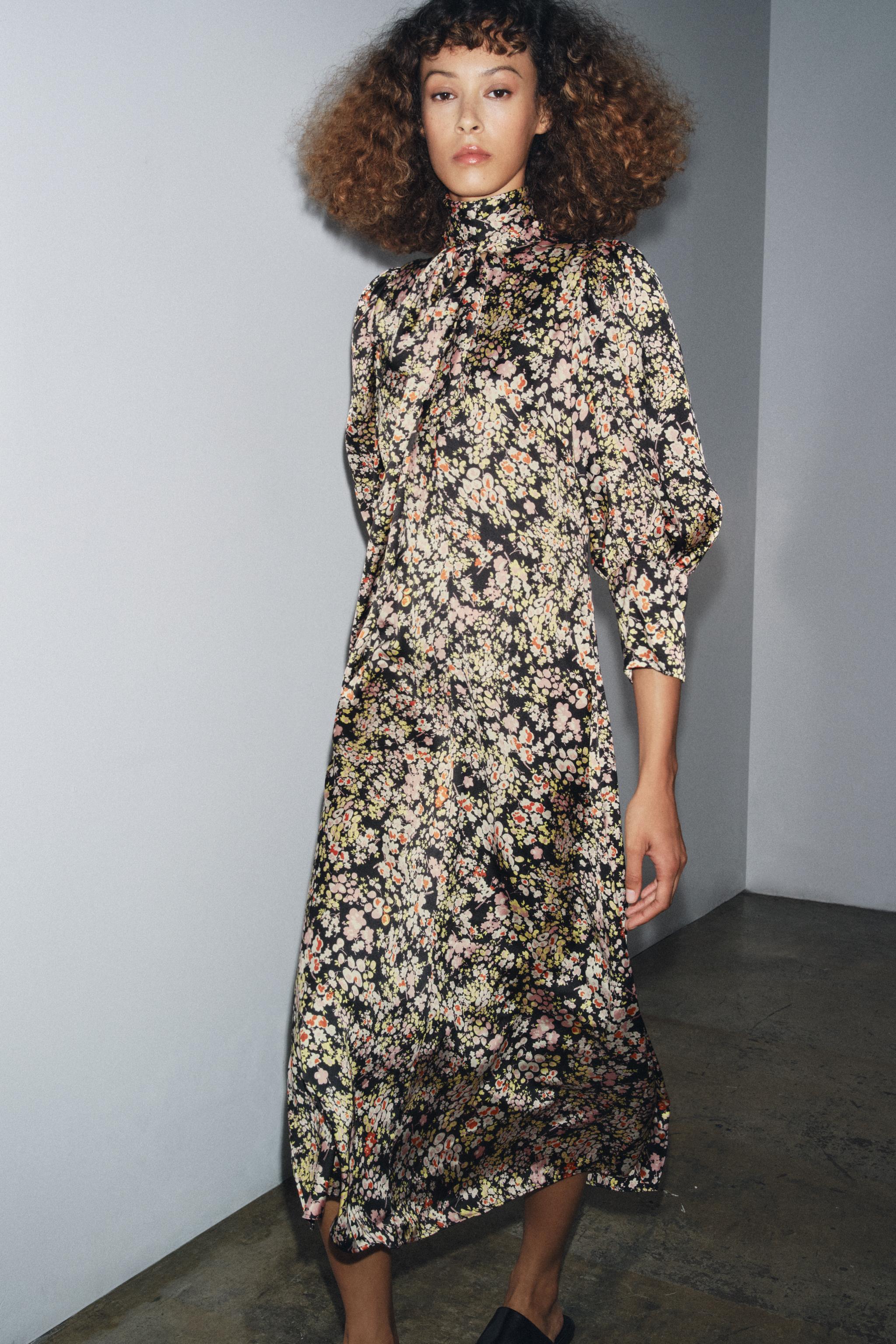 ZARA WOMAN ZW COLLECTION プリントワンピース ZW COLLECTION プリント柄サテンワンピース - イエロー | ZARA