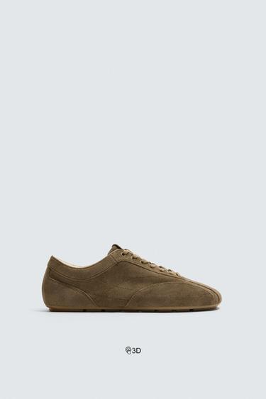 ULTRA-THIN SOLE LEATHER TRAINERS - Khaki Green by Zara