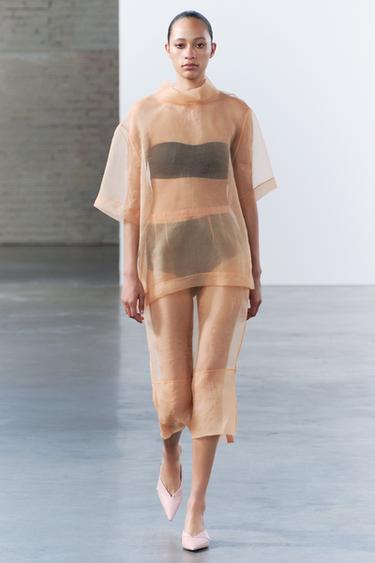 ZW COLLECTION ORGANZA MIDI YUBKA - Losos tusli Zara tomonidan - Tasvir 0