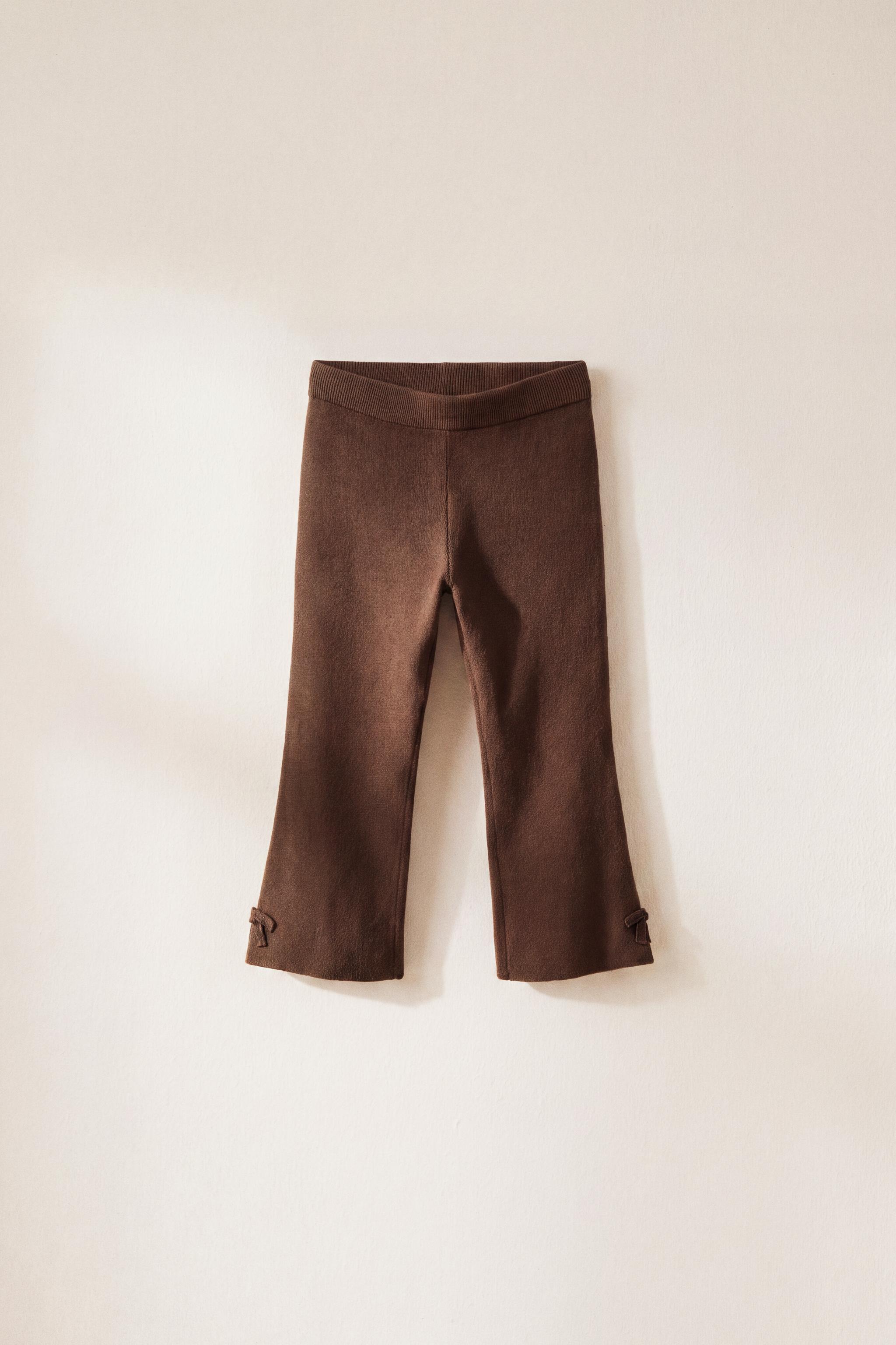 FLARE KNIT PANTS WITH BOWS — Chocolate