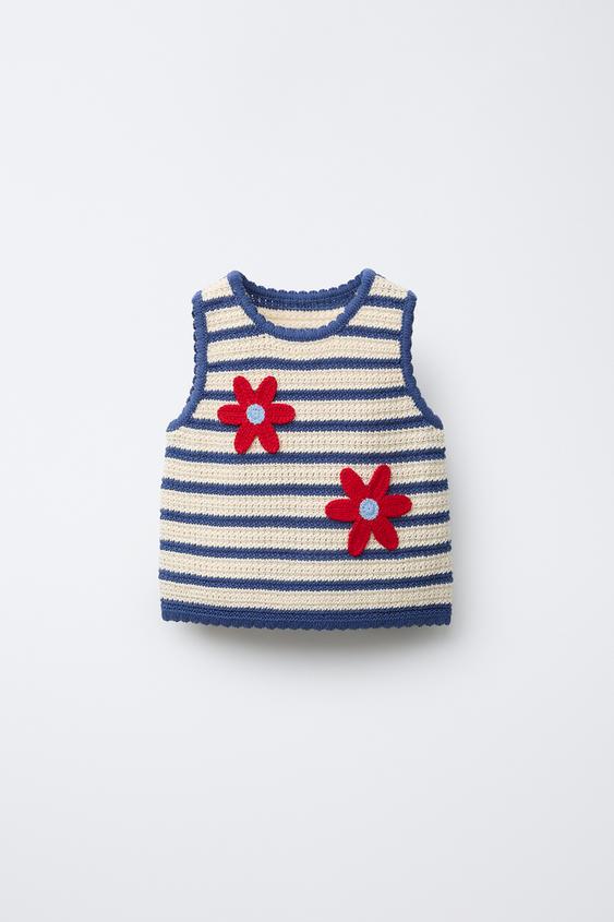 STRIPED FLORAL KNIT TOP