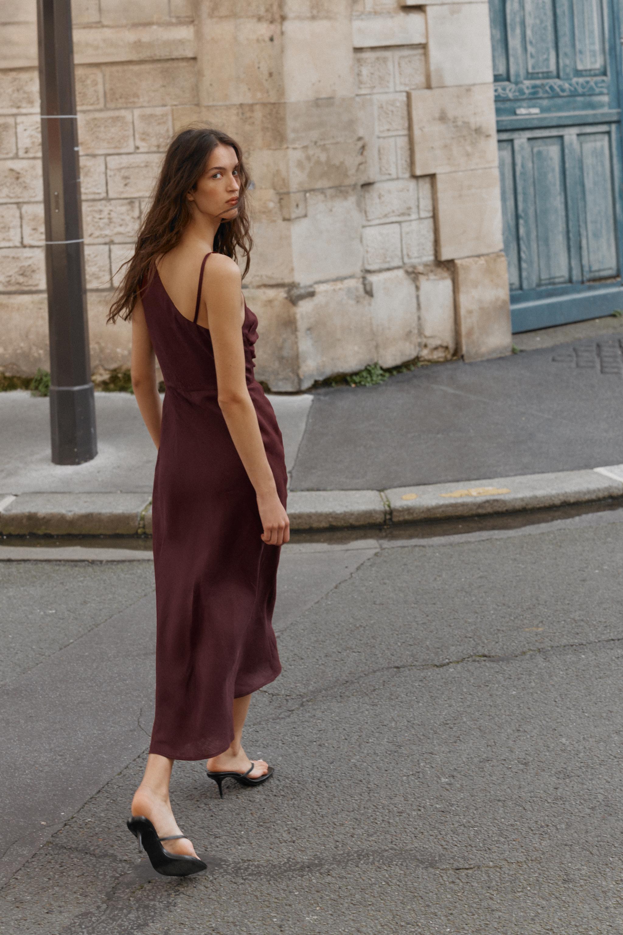 ASYMMETRIC 100% LINEN MIDI DRESS - Eggplant | ZARA United States ASYMMETRIC 100% LINEN MIDI DRESS - Eggplant | ZARA United States
