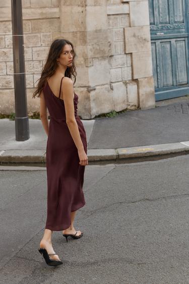 ROBE MI-LONGUE ASYMÉTRIQUE 100% LIN - Aubergine de Zara - Image 5