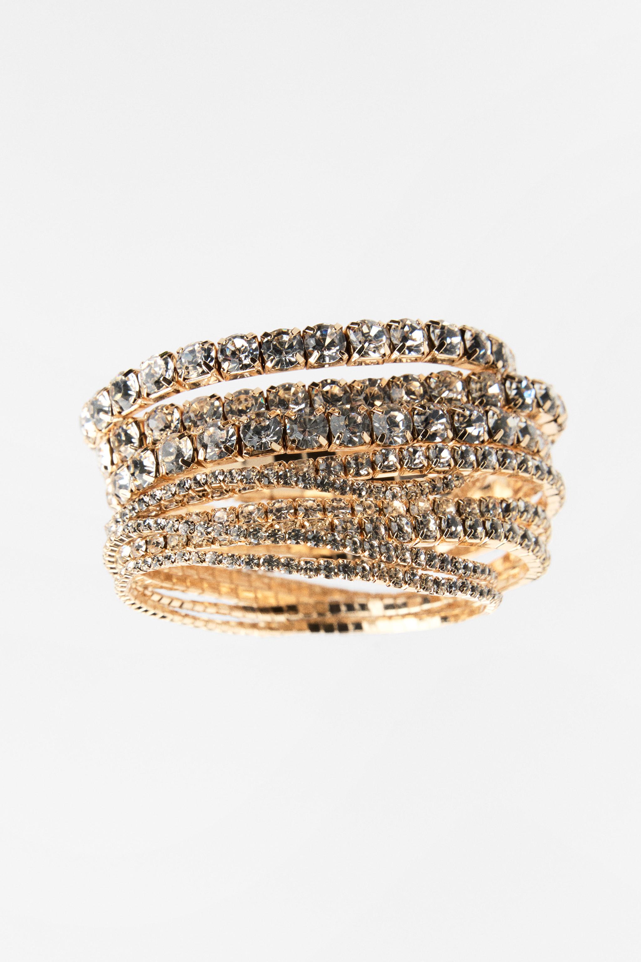 PACK OF ELASTICATED RHINESTONE BRACELETS - Golden | ZARA New