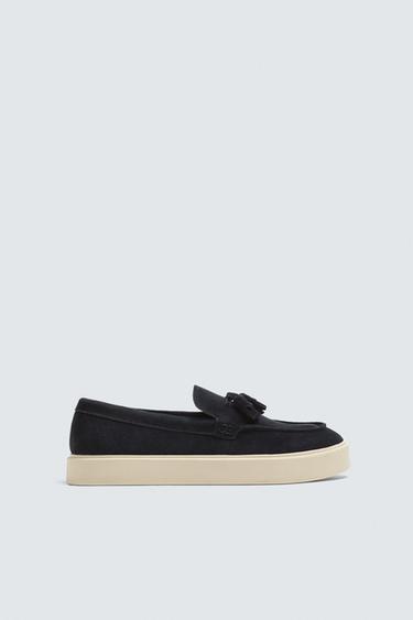 Zara TASSEL LEATHER LOAFERS - Blue