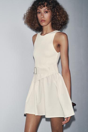 TWILL DRESS WITH CONTRAST BELT - Ecru by Zara - Image 1