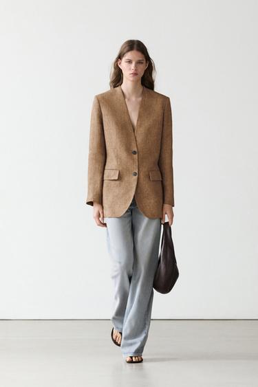 Americana traje melange 100% lino - Tostado de Zara - Imagen 0