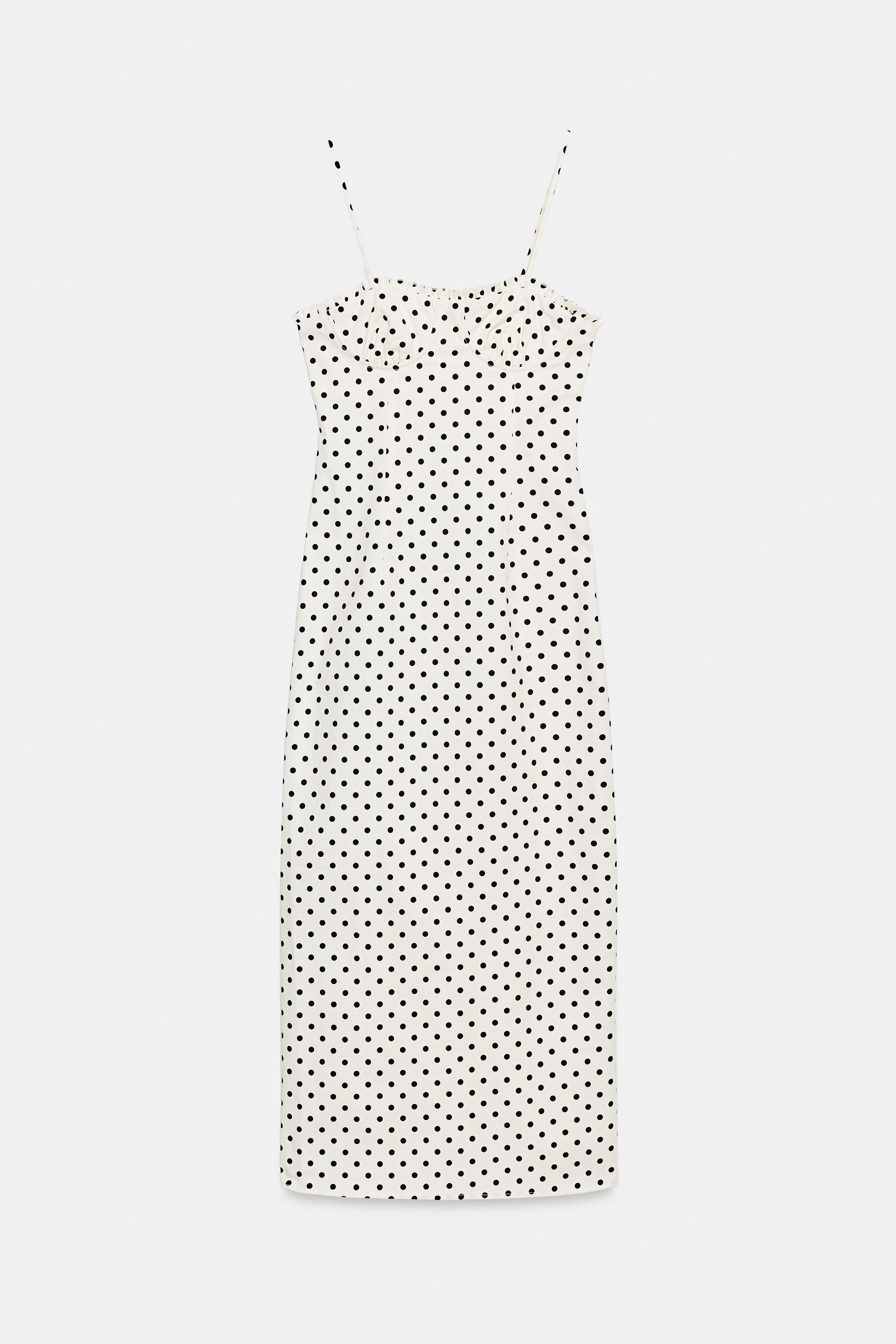 CORSET-STYLE POLKA DOT MIDI DRESS