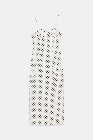 ROBE MI-LONGUE CORSAGE À POIS - Blanc / Noir de Zara - Image 5