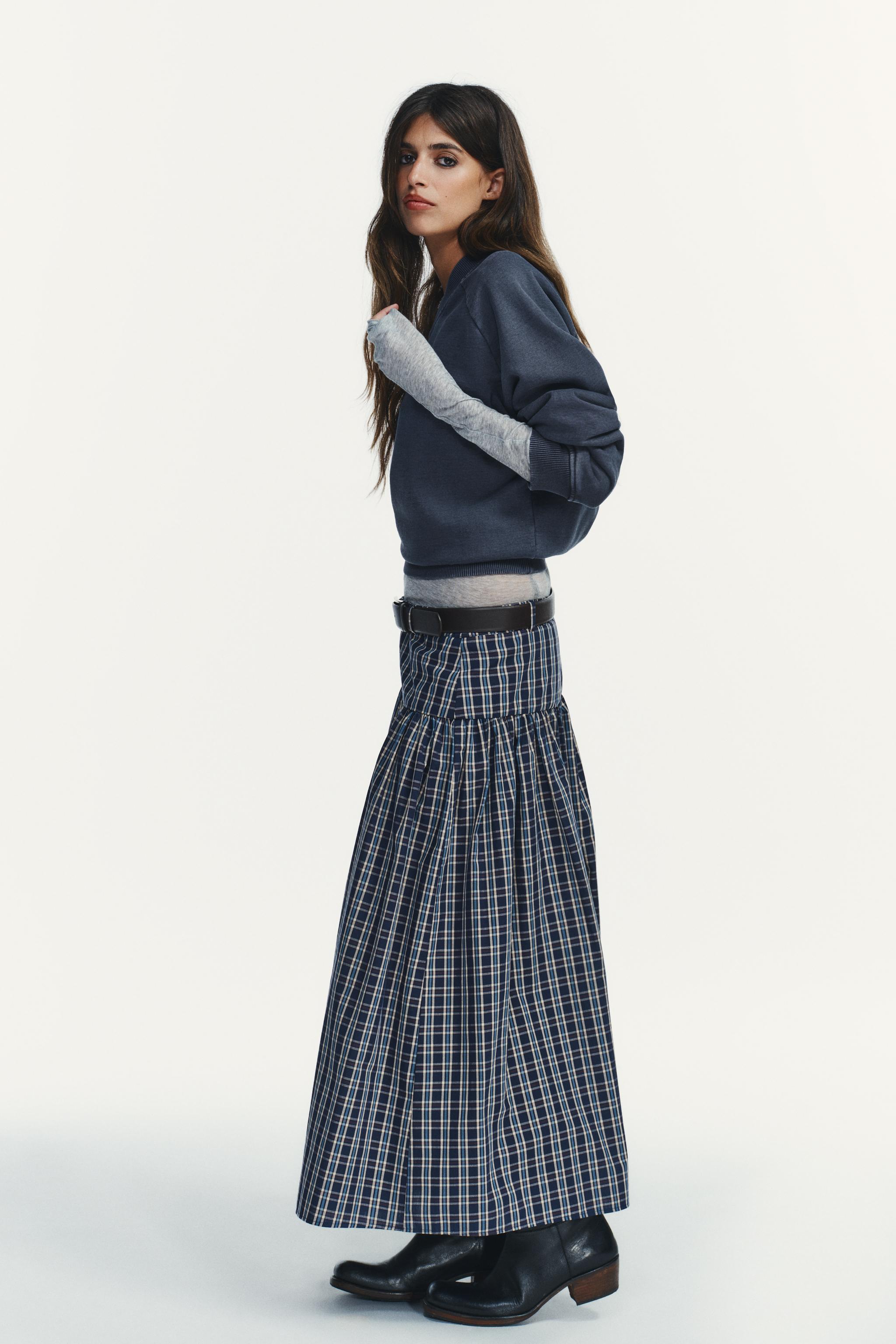 PLAID MIDI SKIRT WITH BELT