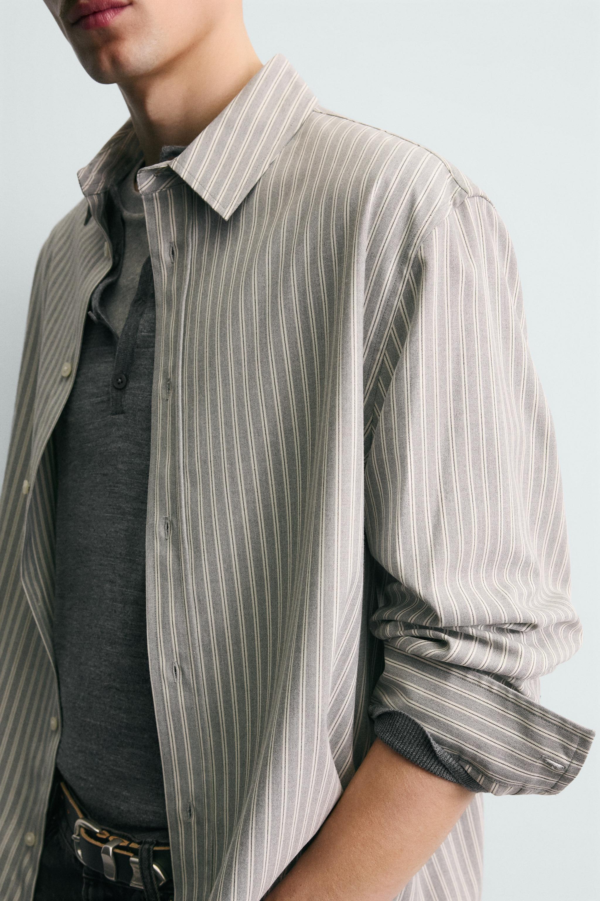 RELAXED FIT STRIPED SHIRT - Gray | ZARA Canada