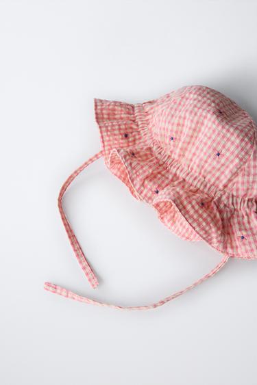 GINGHAM CHECK HAT WITH FLORAL EMBROIDERY - Pink by Zara - Image 1