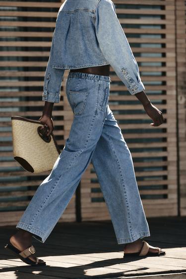 JEAN Z1975 JOGGER WIDE LEG TAILLE NORMALE LONG - Bleu moyen de Zara - Image 2