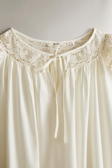 LACE COTTON NIGHTDRESS - Oyster-white by Zara - Image 2