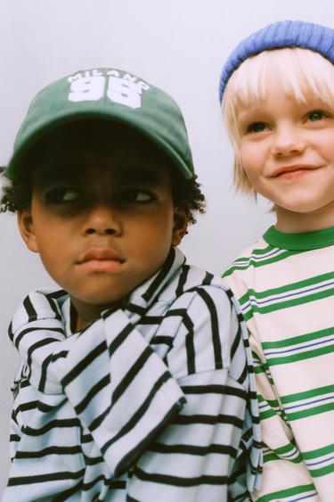 Zara 條紋刺繡文字 T 恤 - 藍色 / 靛青色