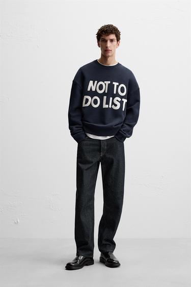SWEATSHIRT WITH SLOGAN PATCHES - Navy blue by Zara - Image 0
