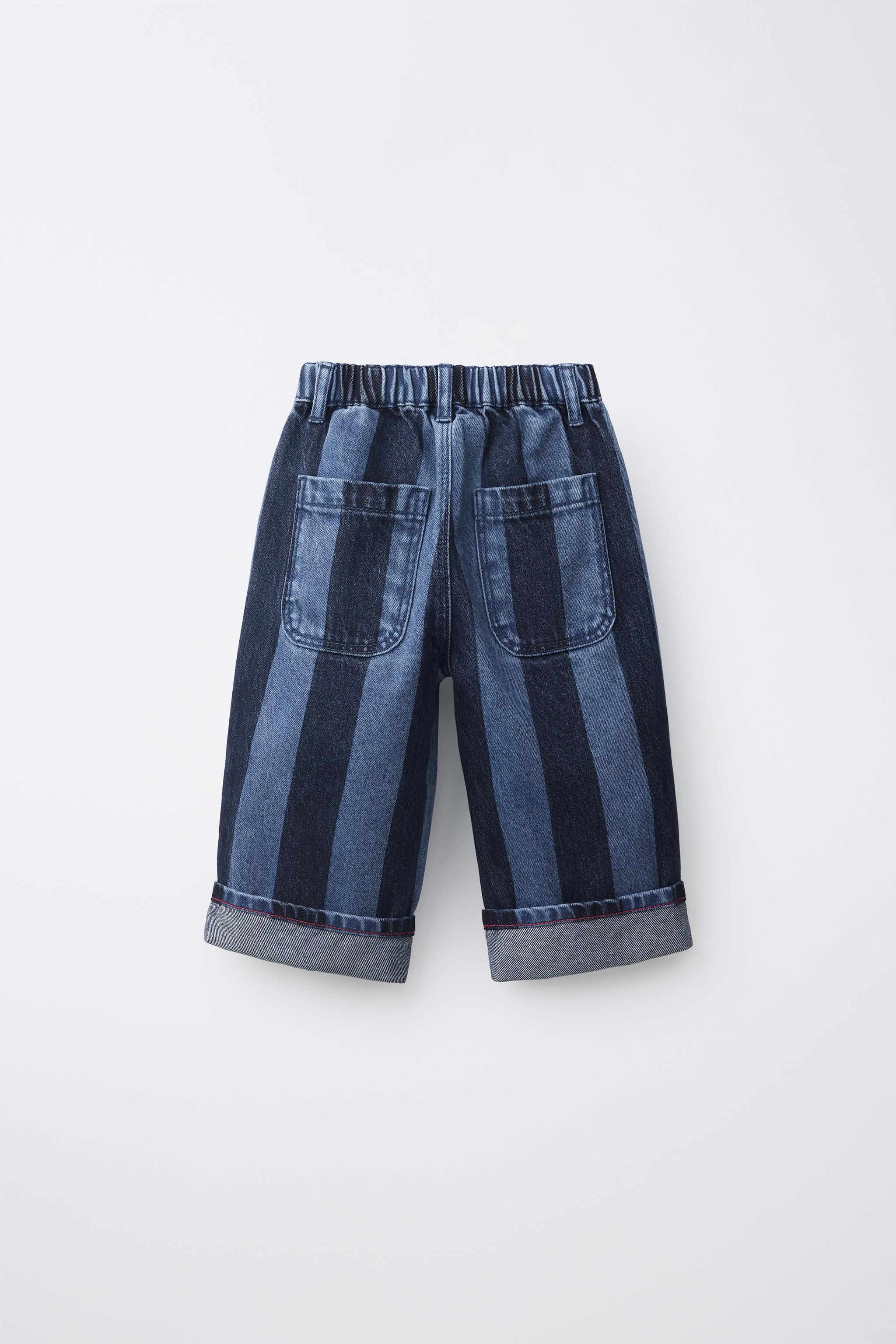 STRIPED BALLOON JEANS WITH LABEL — Indigo (alternate view)