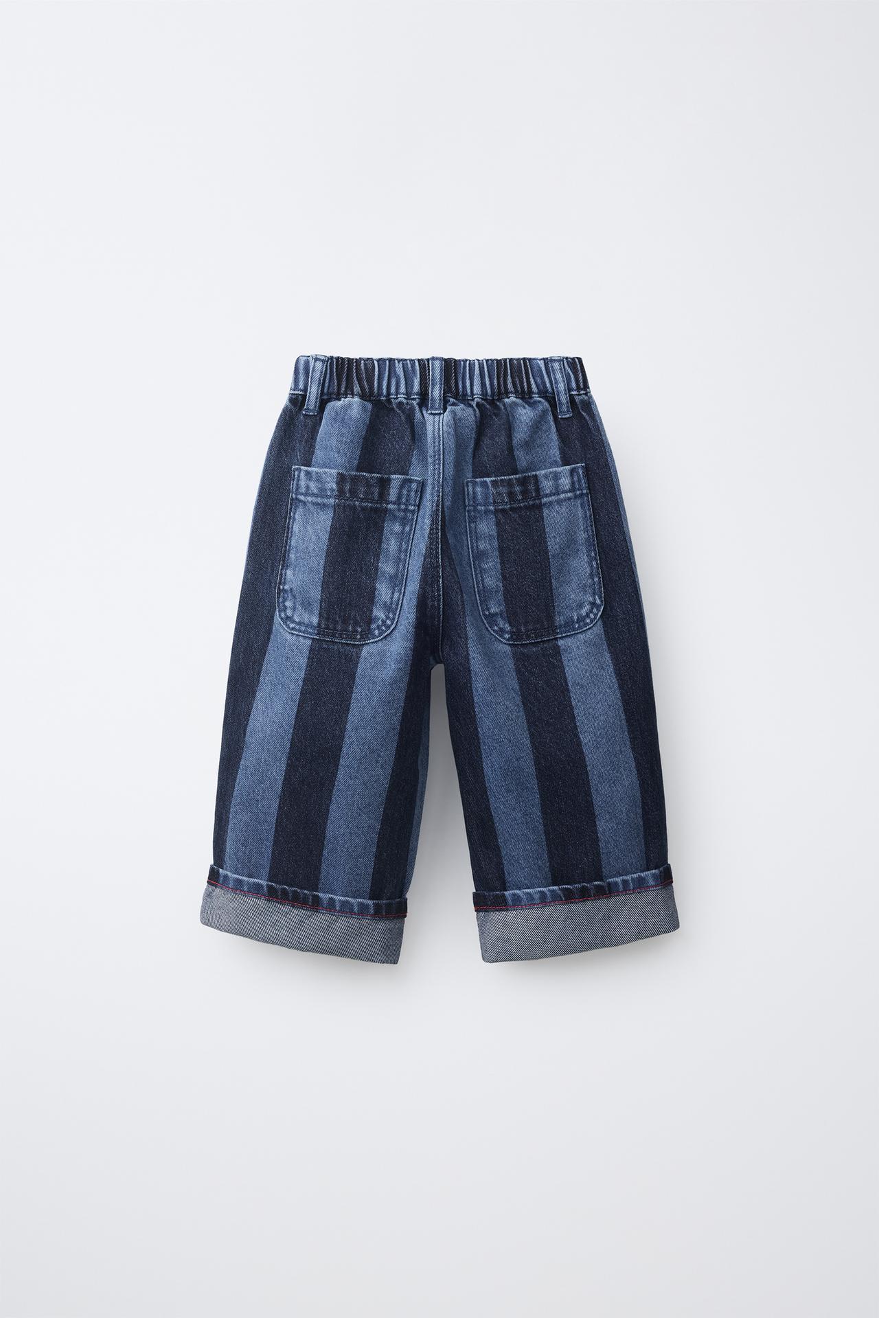 STRIPED BALLOON JEANS WITH LABEL — Indigo