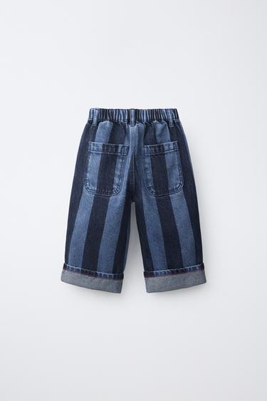 STRIPED BALLOON JEANS WITH LABEL — Indigo 2